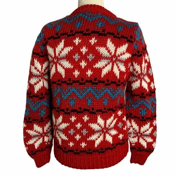 Chunky Hand Knitted Pullover Sweater M Red Acrylic - Picture 5 of 6